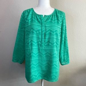 Talbots Kelly Green Popover 3/4 Sleeve Blouse Shirt Size XL